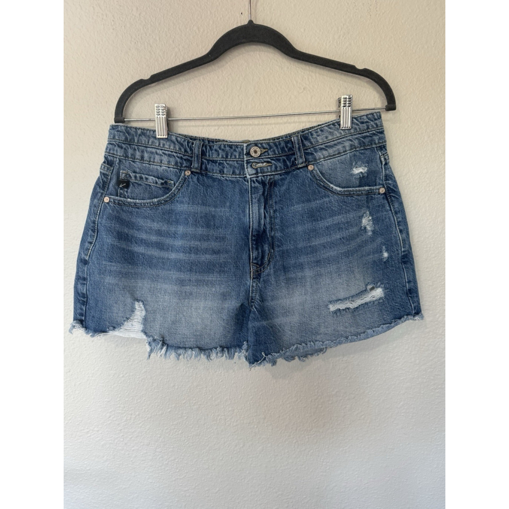 KanCan Distressed Denim Shorts Womens 13/30 Blue Frayed Hem Stretch Jean Cutoff